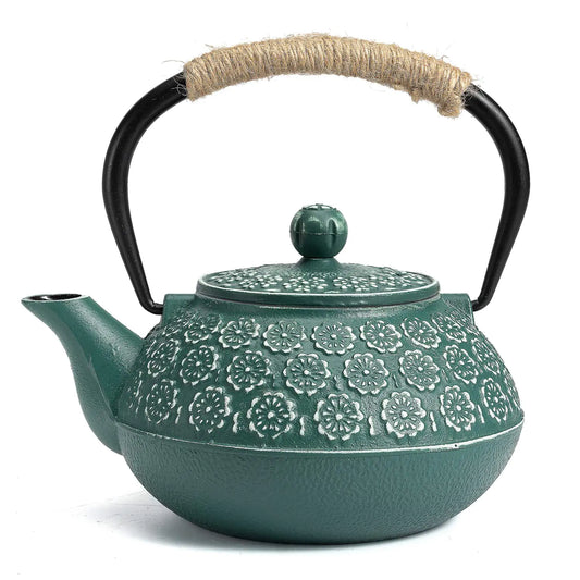 Sotya Cast Iron Teapot 30oz/900ml Japanese Tetsubin Tea Pot with Infuser for Loose Leaf Tea Kettle Coated with Enameled Interior for Stove Top Dark Green